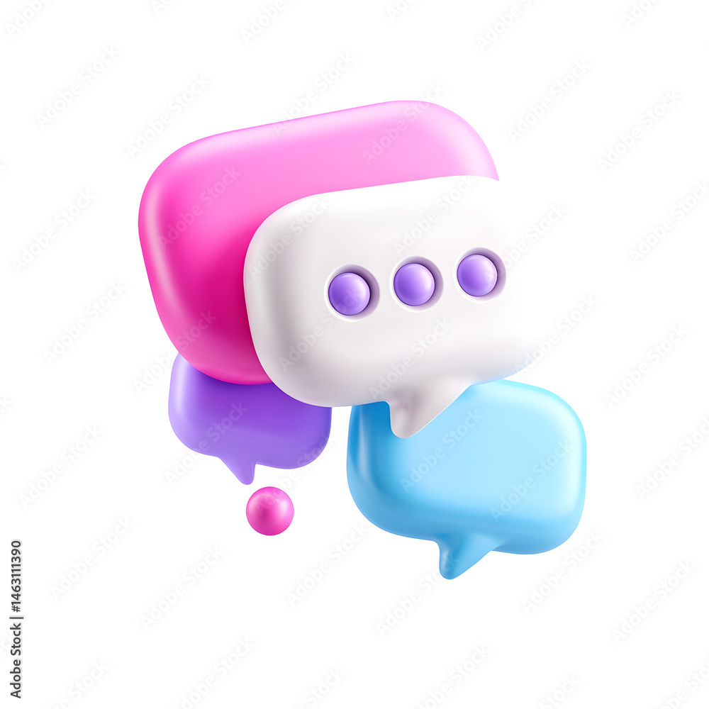 Fototapeta premium A vibrant pastel colored 3D of a chat bubble with three dots representing an ongoing conversation or message exchange
