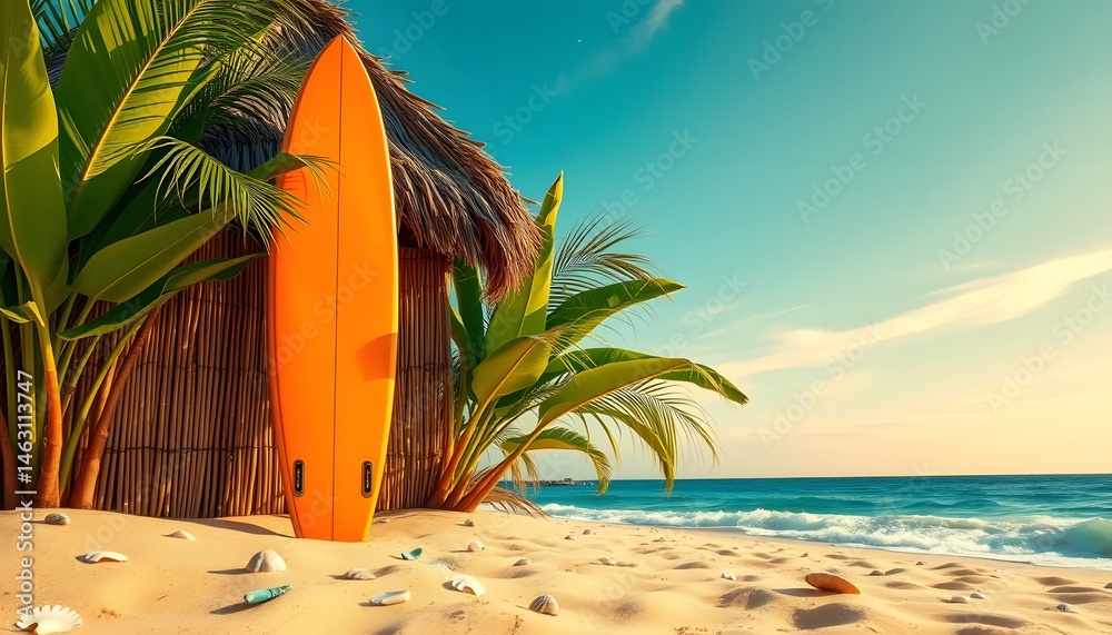 Obraz premium tropical beach with palm trees and sun