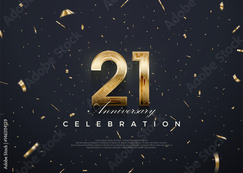 21st anniversary celebration, vector 3d design with luxury and shiny gold.