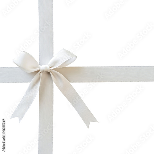 Luxurious white ribbon tied in perfect bow on gift box, symbolizing elegance and celebration