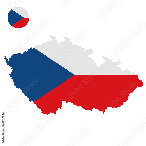 Vector set of Czech Republic high detailed map flag and national flag round badge isolated on white background.