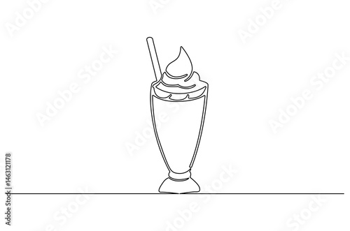 Continuous one line drawing of Milkshake. Single line drawing illustration of Whipped cream. National Milkshake Day concept vector art. Doodle line illustration.