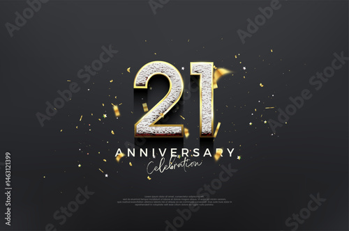 Simple elegant design, 21st anniversary celebration with luxurious shiny glitter numbers.