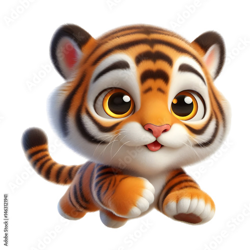 Cute 3d tiger isolated on white background