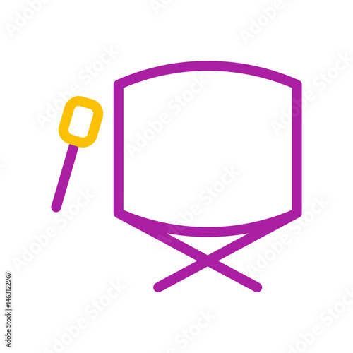 Minimalistic graphical representation of a traditional drum with magenta outlining