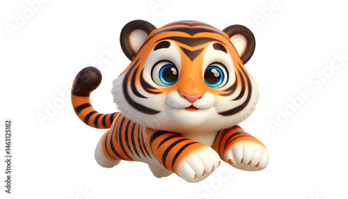 Cute 3d tiger isolated on white background