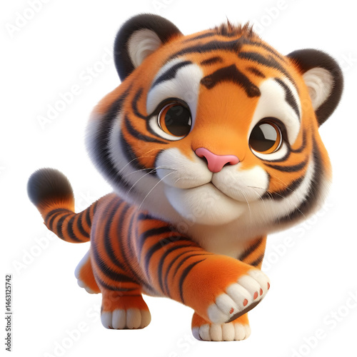 Cute 3d tiger isolated on white background