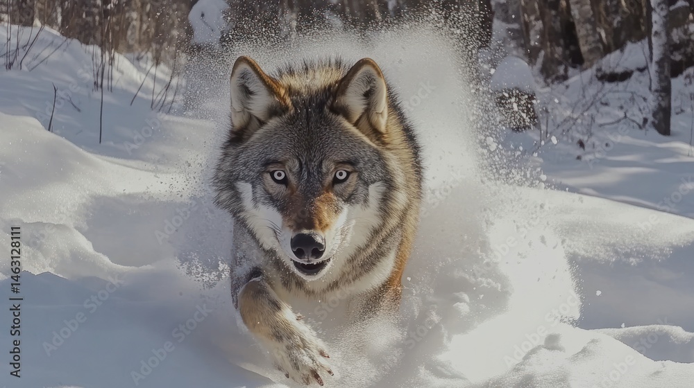 Fototapeta premium Majestic wolf in winter, showcasing wild nature and its inherent adaptability