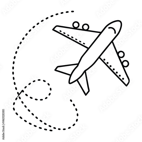 Airplane line path vector icons, flight routes