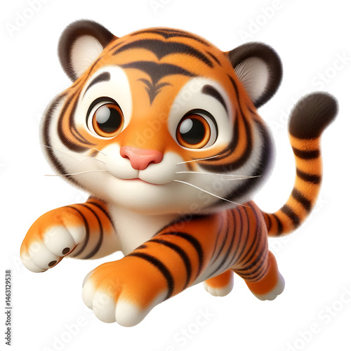 Cute 3d tiger isolated on white background