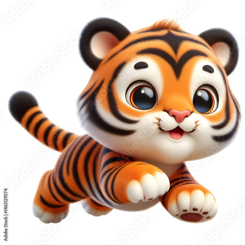 Cute 3d tiger isolated on white background