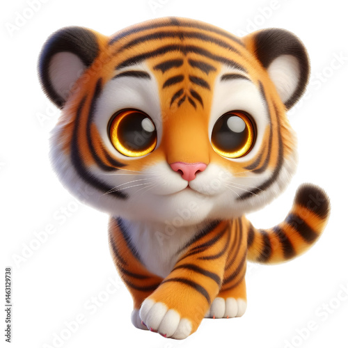 Cute 3d tiger isolated on white background