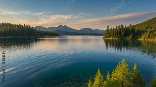 Serene Lakeside Scenery at Sunrise