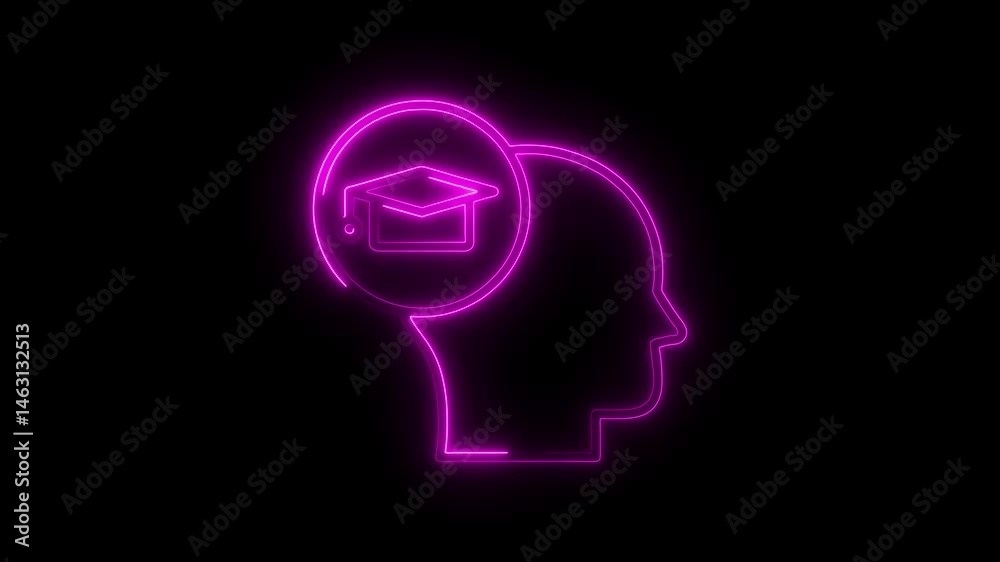 Neon head with graduation cap thought symbol educational learning concept animation Neon head with graduation cap thought symbol educational learning concept animation