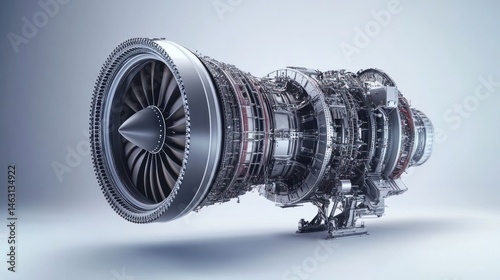 Highly detailed rendering of a turbojet engine, showcasing intricate engineering and mechanical design