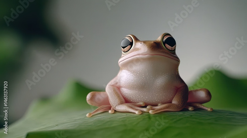Summer Solstice nature, Adorable frog sitting on green leaf, showcasing nature balance and charm