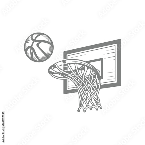 Basketball hoop and ball, a classic sports illustration.