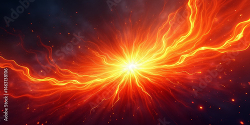 A fiery explosion with bright light and wisps of smoke and embers around