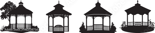 Silhouette of Garden Gazebos in Park Settings Decorative Outdoor Structures Collection