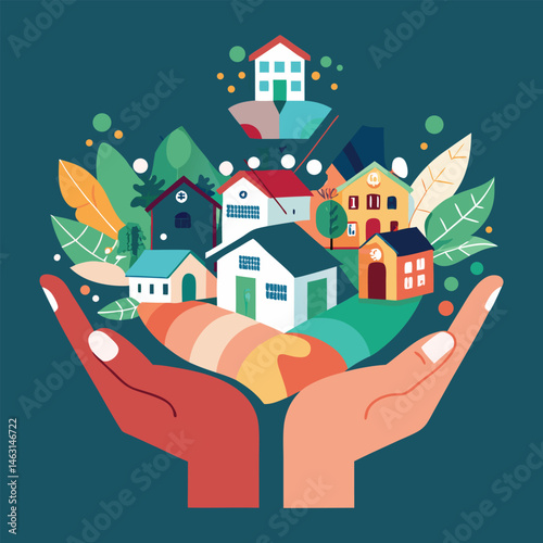 Protecting Our People: Hands carefully cradling a miniature community, symbolizing care