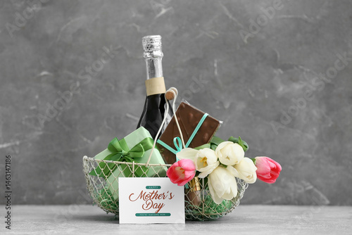 Basket with champagne bottl...