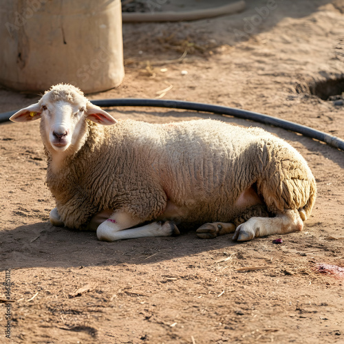 Eid al Adha Greeting Celebration Post With Qurbani Sheep Resting Peacefully Before the Festival Eid
