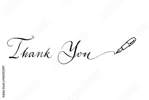 手書き風の筆記体で書いたThank You（ありがとう）の文字（カリグラフィー）
