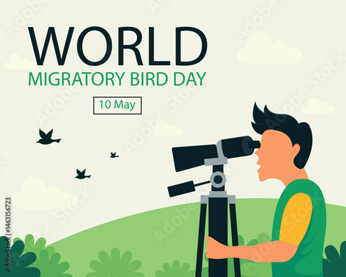 illustration vector graphic of a person is watching birds flying, perfect for international day, world migratory bird day, celebrate, greeting card, etc.