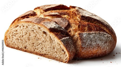 Savor a slice of crusty sourdough rye bread in front view highlighting artisanal baking craftsmanship