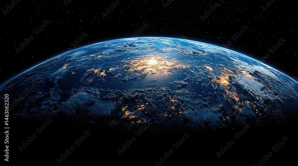 Fototapeta premium A stunning view of Earth from space, showcasing its blue oceans and atmospheric glow.