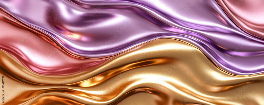 Obraz premium A gold and purple fabric with a purple stripe. The fabric is shiny and has a wave-like pattern