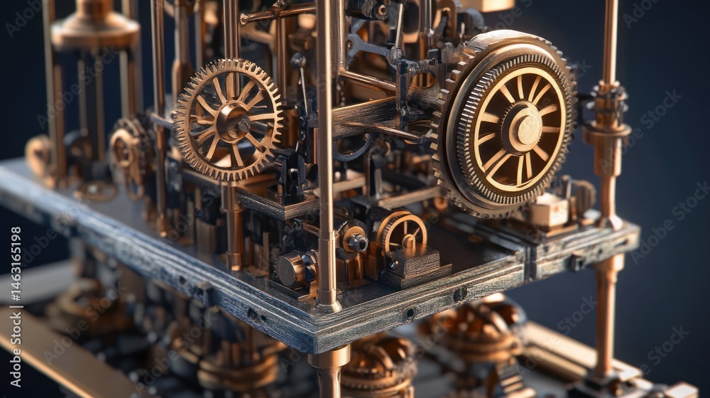 Obraz premium Intricate clockwork mechanism featuring interconnected gears and precision design