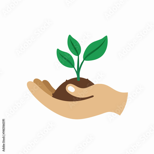 Hand Holding Small Plant Sprout and Soil