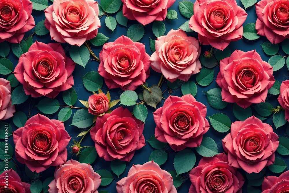 Naklejka premium Intricate blooming rose pattern, repeating elegantly , wedding, style, petals