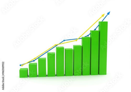 Green bar chart with upward trend lines isolated on white background Free Download Green bar chart with upward trend lines isolated on white background - GFXLoad