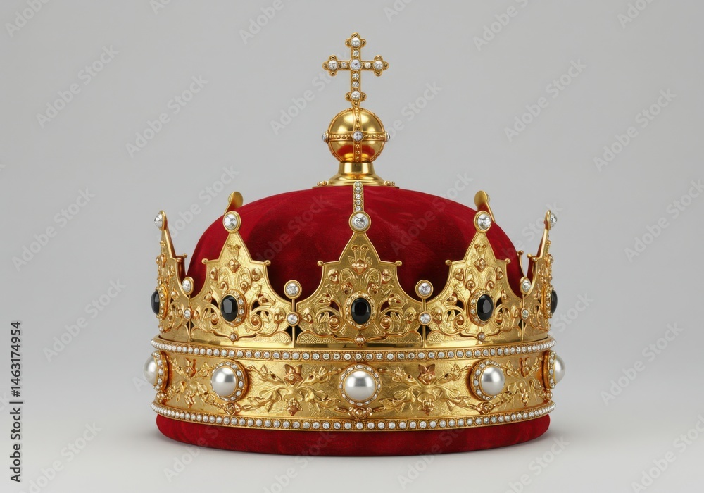Ornate golden crown with red velvet Ornate golden crown with red velvet