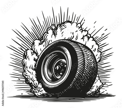 Dynamic Car Tire Engraving with Smoke and Explosion Effect
