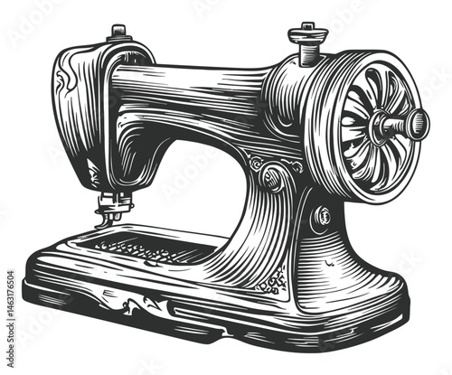 Vintage Sewing Machine Engraving in Classic Illustration Style