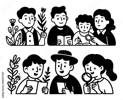 Illustration of People Engaging with Nature and Learning Together