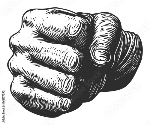 Detailed Engraving of a Classic Fist in Bold Illustrative Style