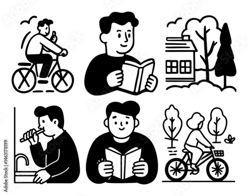 Engaging Doodle Illustrations of Daily Activities and Leisure Moments