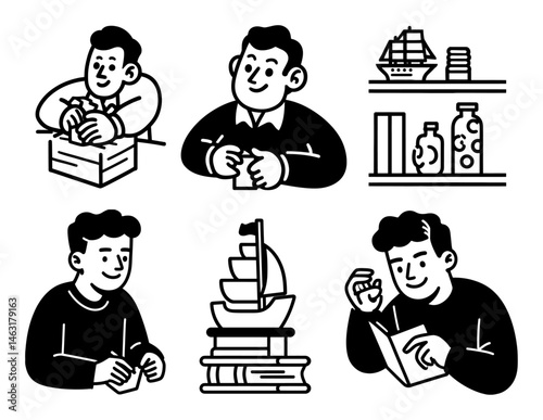 Creative Cartoon Illustrations of Boys Engaged in Various Activities