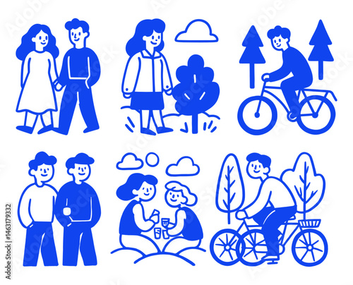 Engaging Cartoon Doodles of People in Outdoor Activities and Nature