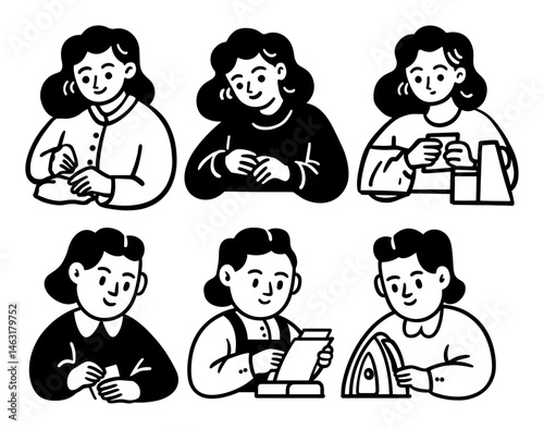 Charming Cartoon Doodle of a Woman Engaged in Crafting Activities