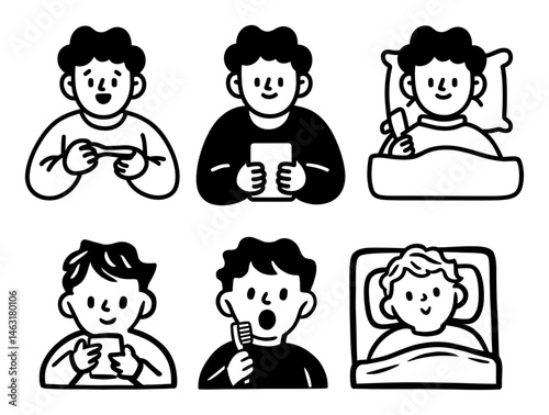 Cartoon Doodles of Children Engaging in Various Activities Inside Home