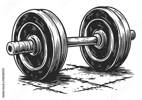 Vintage Engraving of a Dumbbell on a Textured Background