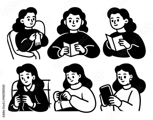 Charming Cartoon Doodle of a Girl Engaged in Various Activities