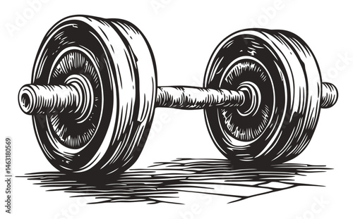 Vintage Engraving of a Dumbbell for Fitness and Workout Illustration