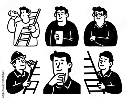 Playful Cartoon Male Characters with Different Expressions and Poses
