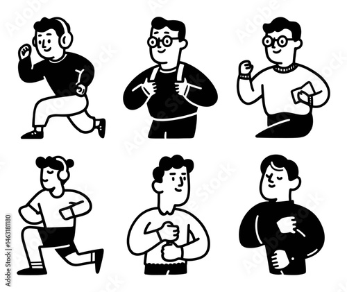 Fun Cartoon Doodle of Diverse Active Characters in Various Poses